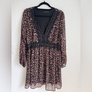 ZARA Gothic Boho Floral Mini Dress Women’s size XL